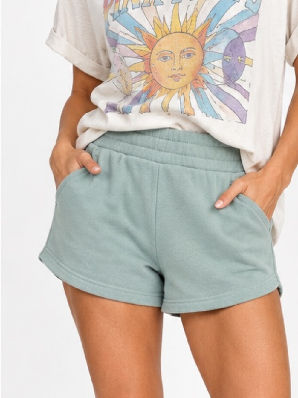 90 Degree by Reflex Elastic-Waist Women’s Shorts with pockets- Sage size medium